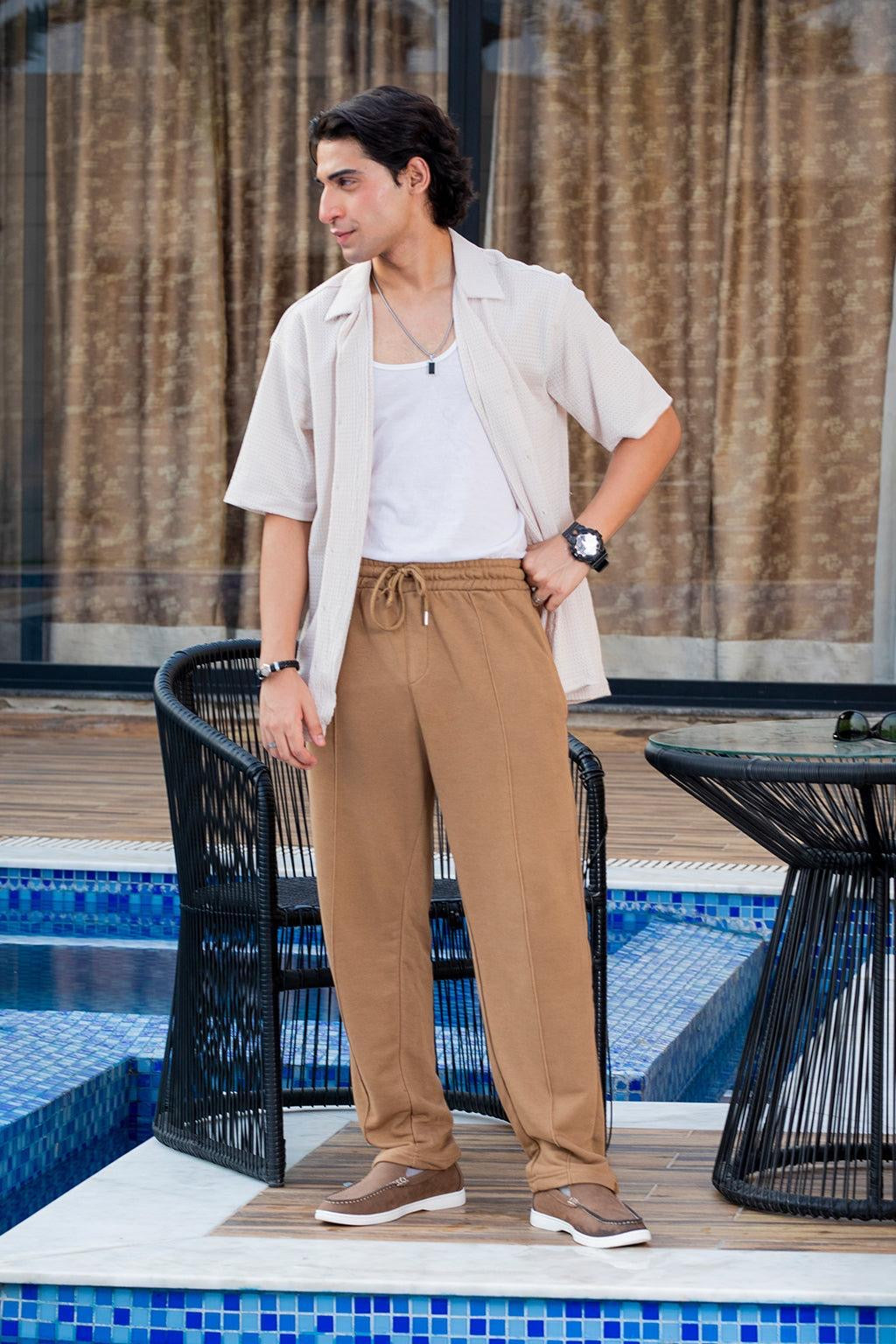 Daily Drape Relaxed Fit Trousers - Camel Smart Streetwear for Men for Effortless Style