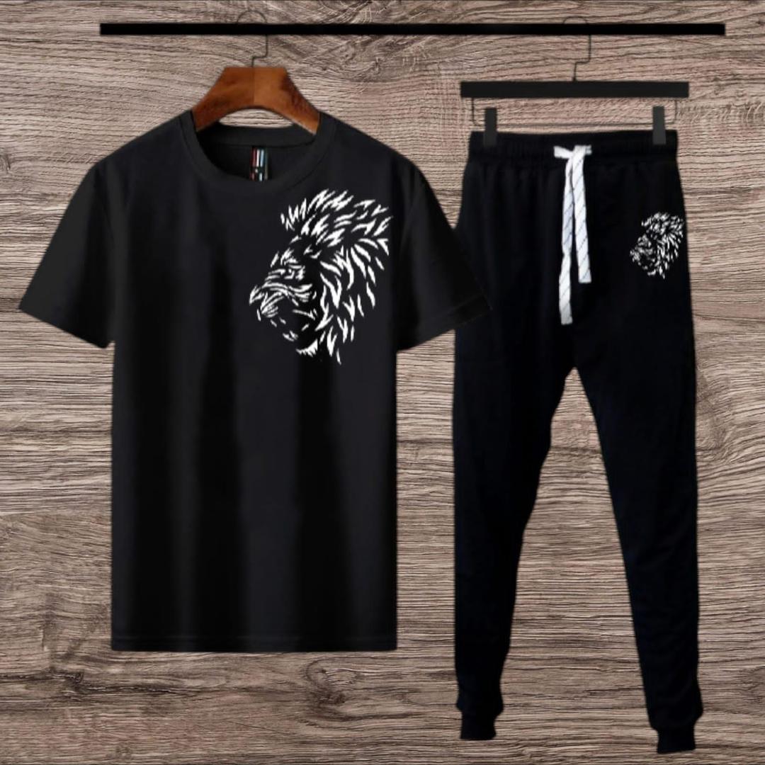 Men's Polyester Printed Track Suit - 2 Pcs Set in Black