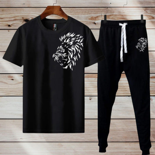 Men's Polyester Printed Track Suit - 2 Pcs Set in Black