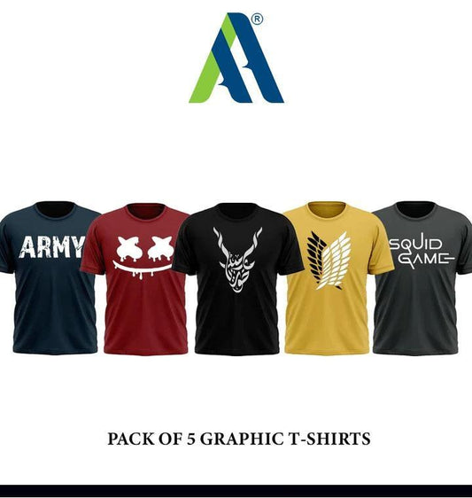 Men's Jersey Printed Half Sleeves Shirt - Pack Of 5 (Super Discount offer)