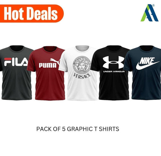 Jersey Graphic T-Shirt - Pack Of 5 (Super Discount offer)