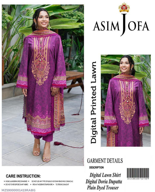 3 Pcs Women's Unstitched Printed Suit