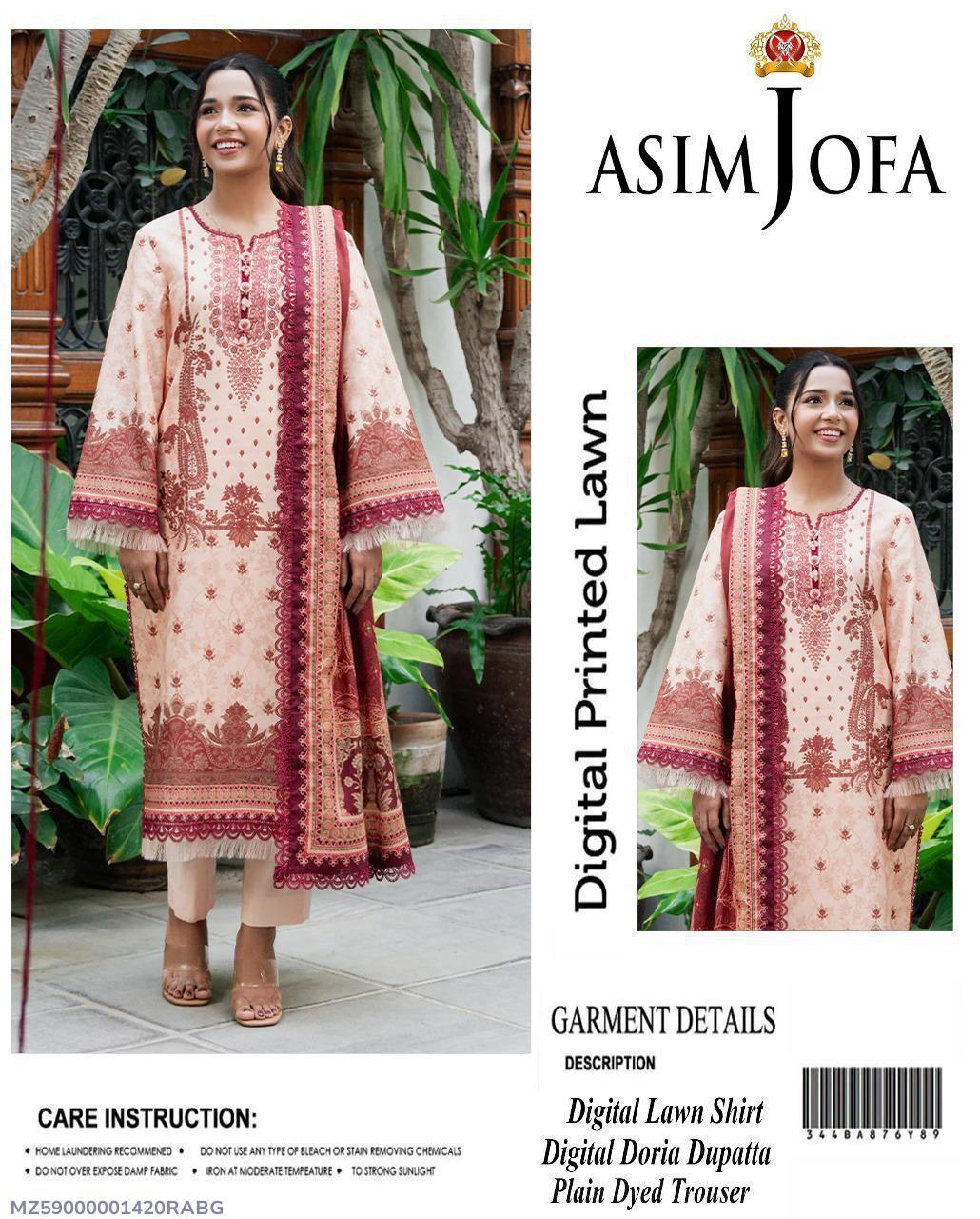 3 Pcs Women's Unstitched Printed Suit